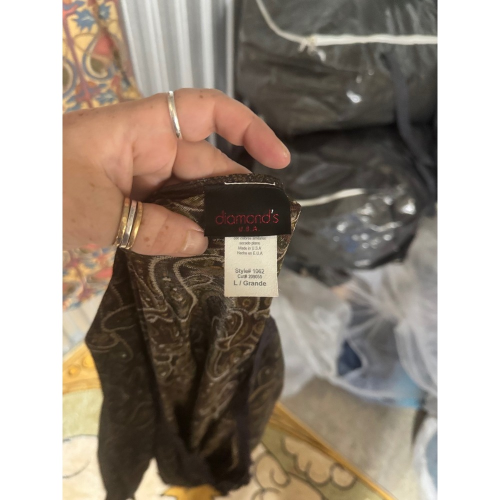 Diamond's Brown Paisley Lace Trim Long Sleeve Top Blouse Womens L - Picture 2 of 3